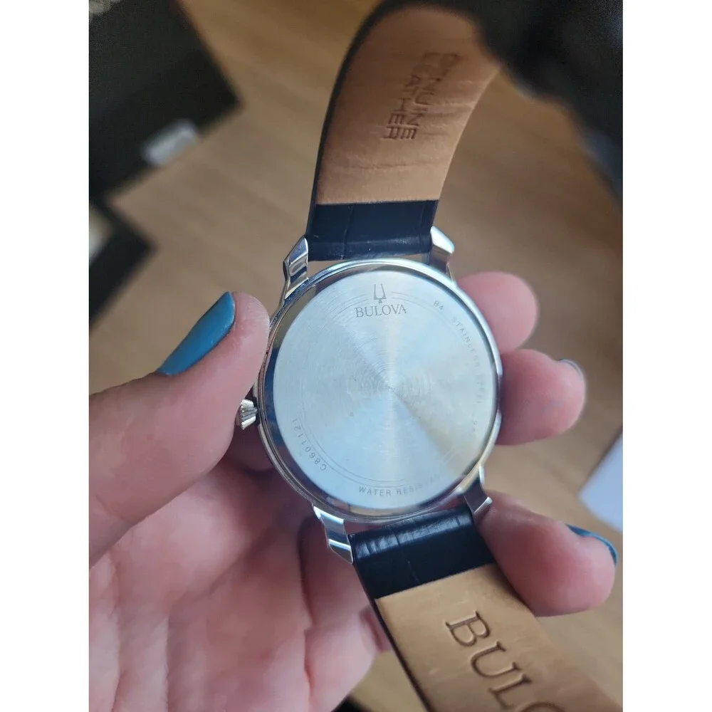 Bulova Black Leather Strap Watch w/ Original Box